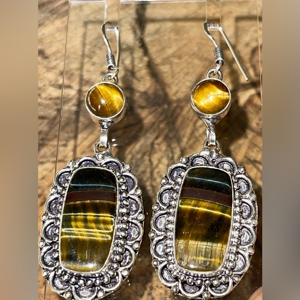 Golden-Brown Tigers Eye Earrings 2 1/2”